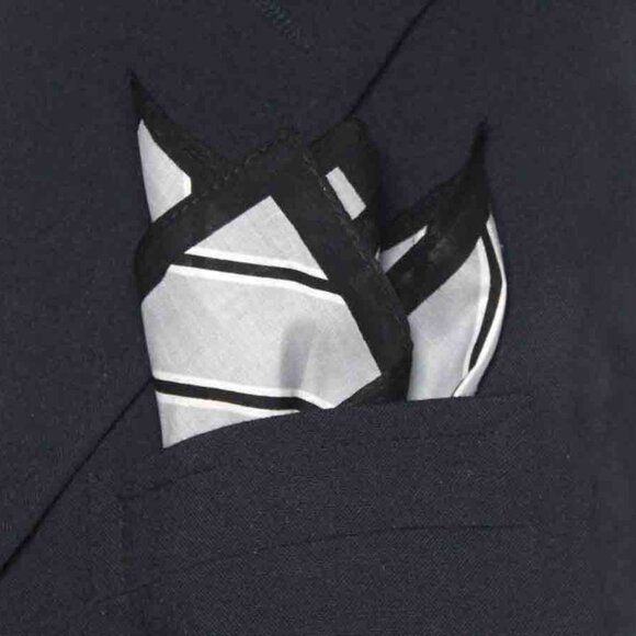 Lindenmann Germany Pocket Square Cotton Gray Black White Men's Extra Large - Picture 3 of 3